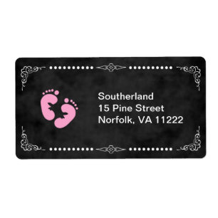 Chalkboard Pink Feet Baby Shower Address Label