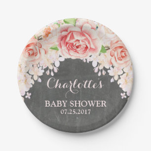 Chalkboard Pink Floral Baby Shower Plate