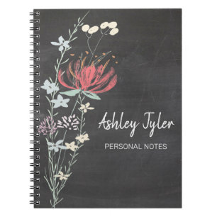 chalkboard pink floral girly cute personalised notebook