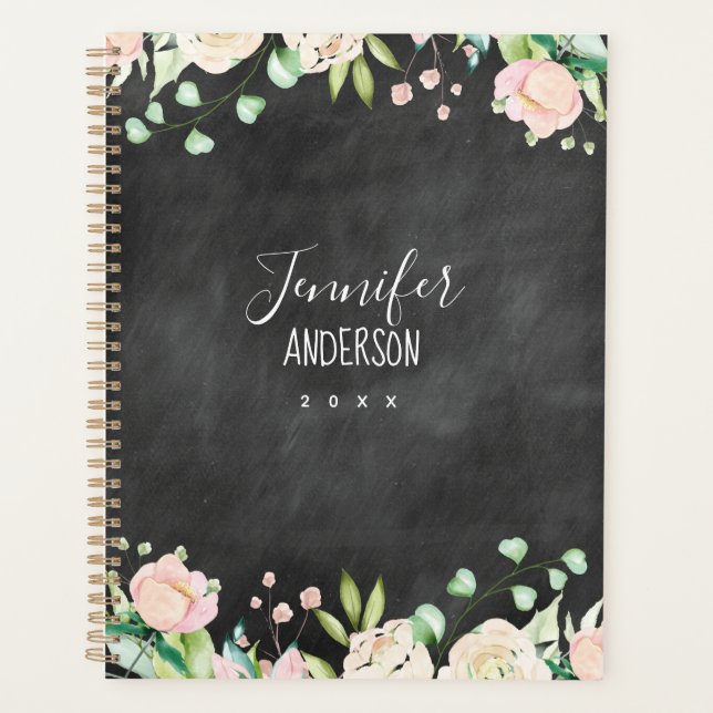 Chalkboard Pink Floral Planner (Front)