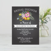Chalkboard pink flowers wedding bridal shower invitation (Standing Front)