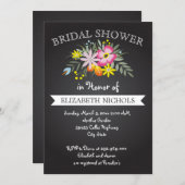 Chalkboard pink flowers wedding bridal shower invitation (Front/Back)