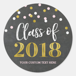 Chalkboard Pink Gold Confetti Graduation 2018 Classic Round Sticker