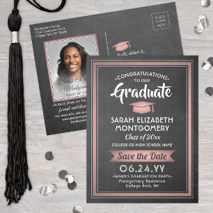 Chalkboard & Pink Graduation Photo Save the Date Announcement Postcard