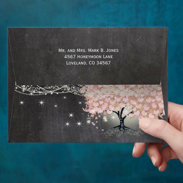 Chalkboard Pink Heart Leaf Tree Invitation Envelope (Hand)