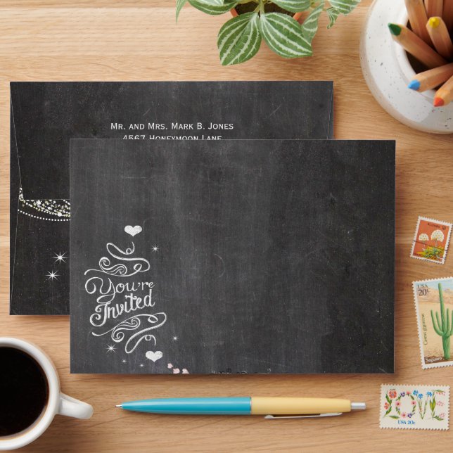 Chalkboard Pink Heart Leaf Tree Invitation Envelope (Desk)