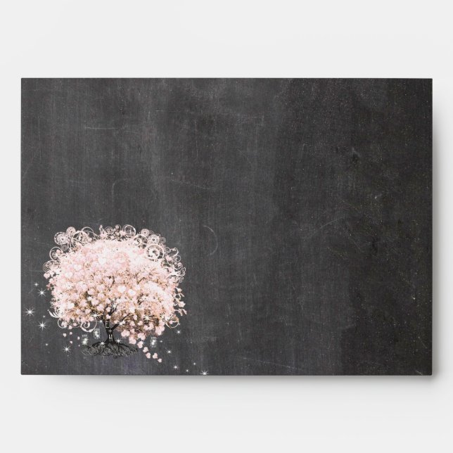 Chalkboard Pink Heart Leaf Tree Invitation Envelope (Front)