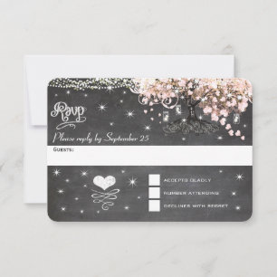 Chalkboard Pink Heart Leaf Tree RSVP
