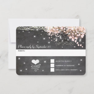 Chalkboard Pink Heart Leaf Tree RSVP Card