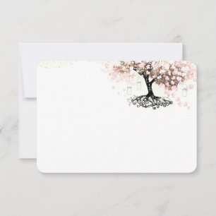 Chalkboard Pink Heart Leaf Tree Wedding Thank You Card