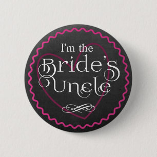 Chalkboard Pink Heart Wedding   Bride's Uncle 6 Cm Round Badge