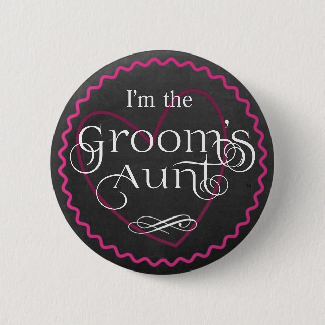 Chalkboard Pink Heart Wedding | Groom's Aunt 6 Cm Round Badge (Front)