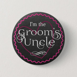Chalkboard Pink Heart Wedding | Groom's Uncle 6 Cm Round Badge