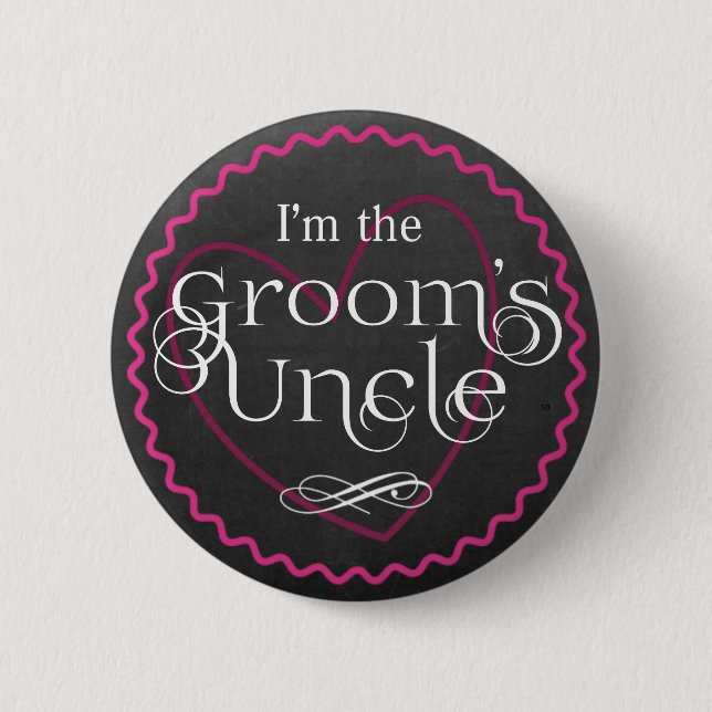 Chalkboard Pink Heart Wedding | Groom's Uncle 6 Cm Round Badge (Front)