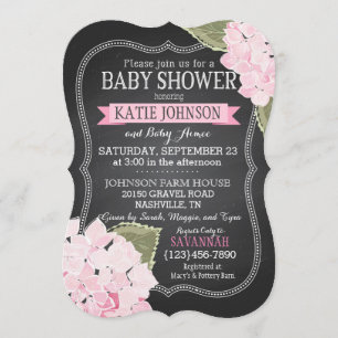Chalkboard Pink Hydrangeas Baby Shower Invitation