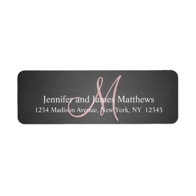 Chalkboard Pink Monogram for Weddings Return Address Label (Front)