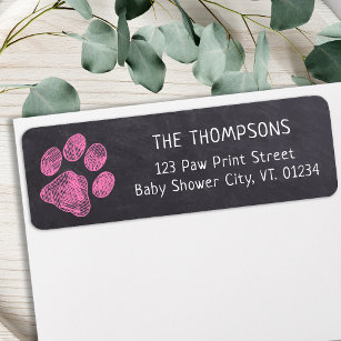Chalkboard Pink Paw Print Baby Shower Address Return Address Label