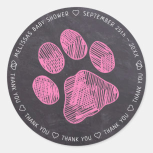 Chalkboard Pink Paw Print Baby Shower Thank You Classic Round Sticker