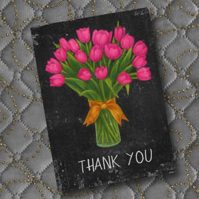 Chalkboard Pink Tulips Thank You Card (Creator Uploaded)