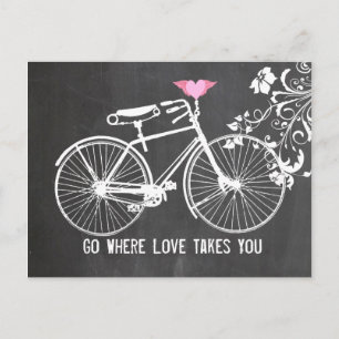 Chalkboard Pink Winged-Heart Bike Love Postcard