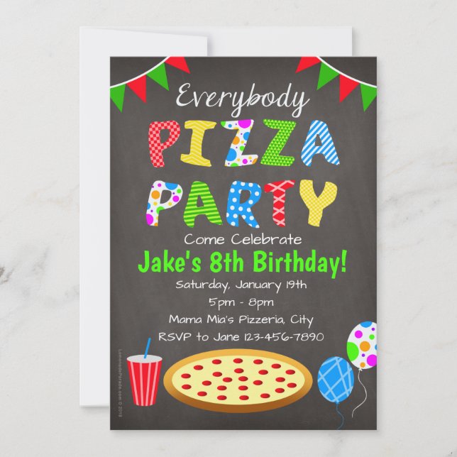 Chalkboard Pizza Party Invitation (Front)