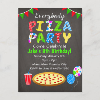 Chalkboard Pizza Party Invitation Postcard