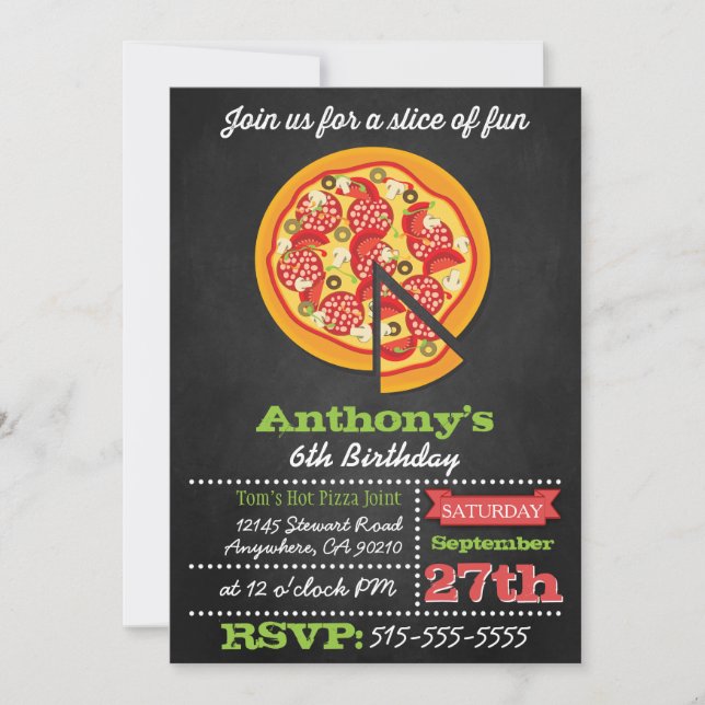 Chalkboard Pizza Party Invitations (Front)