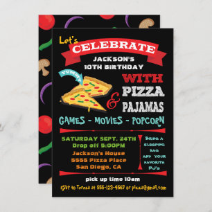 Chalkboard Pizza & Pyjamas Birthday Party Invitation