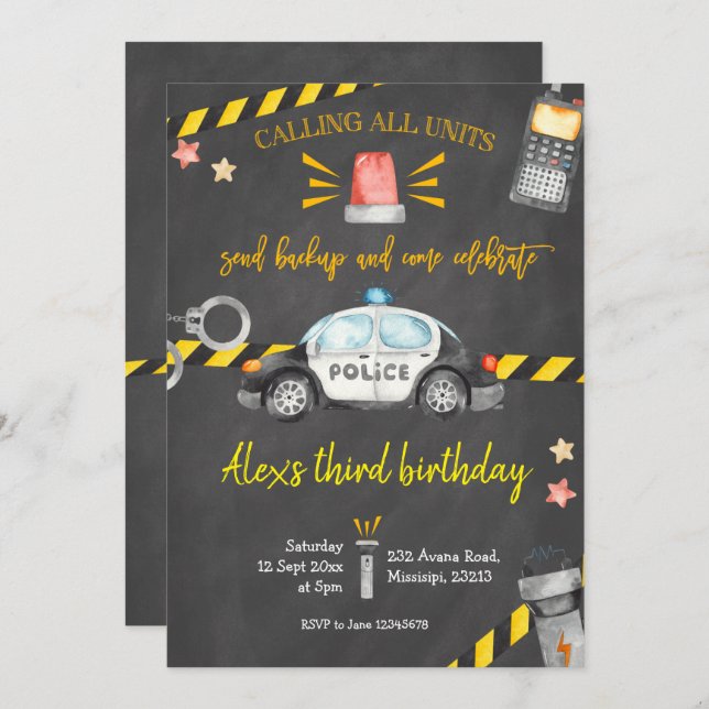 Chalkboard Police Birthday Party Invitation (Front/Back)