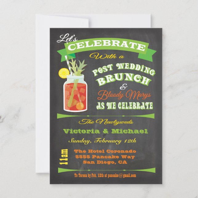 Chalkboard Post Wedding Brunch and Bloody Marys Invitation (Front)