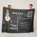 Chalkboard Postcard with a Rustic Blue Snowman Fleece Blanket<br><div class="desc">Christmas Design Blankets with DIY name and year. Available in 3 different sizes. ⭐This Product is 100% Customisable. Graphics and / or text can be added, deleted, moved, resized, changed around, rotated, etc... 99% of my designs in my store are done in layers. This makes it easy for you to...</div>