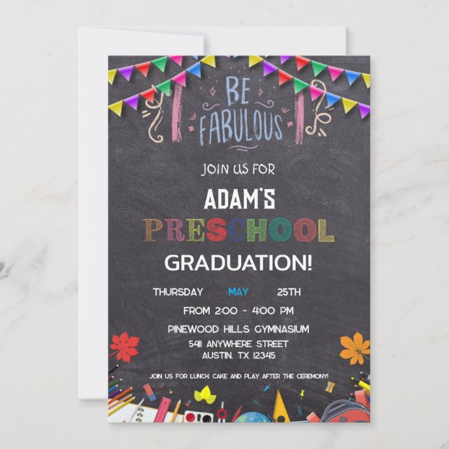 Chalkboard Preschool Graduation Invitation  (Front)