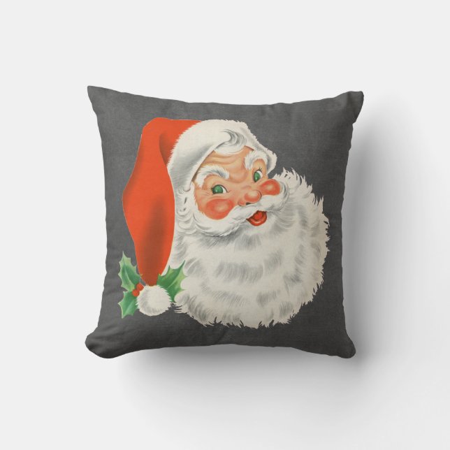 Chalkboard Print Vintage Santa Claus Christmas Cushion (Front)
