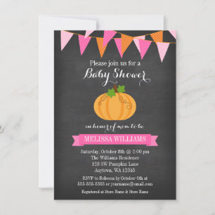 Chalkboard Pumpkin Bunting Girl Fall Baby Shower Invitation