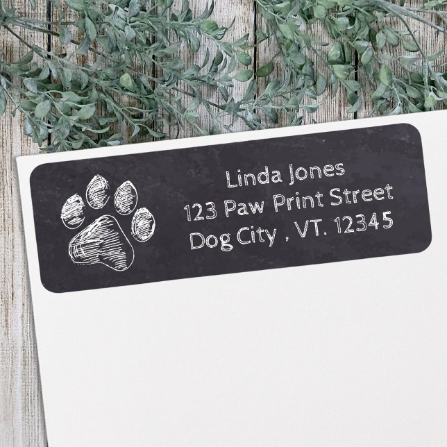 Chalkboard - Puppy Pawty - Dog Birthday Paw Print Return Address Label (Creator Uploaded)