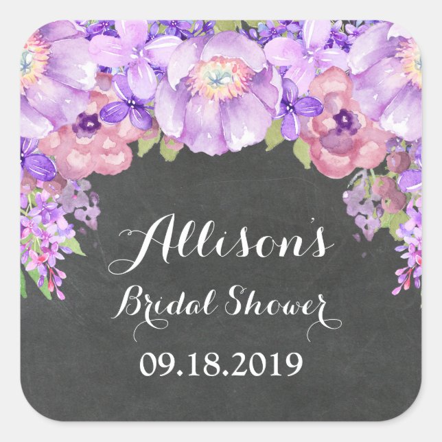 Chalkboard Purple Floral Bridal Shower Favour Tag (Front)
