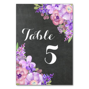 Chalkboard Purple Floral Wedding Table Number
