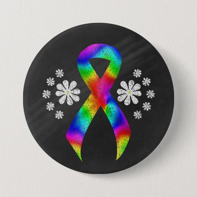Chalkboard Rainbow Awareness Ribbon Button (Front)