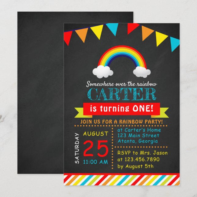Chalkboard Rainbow Birthday Party Invitation (Front/Back)