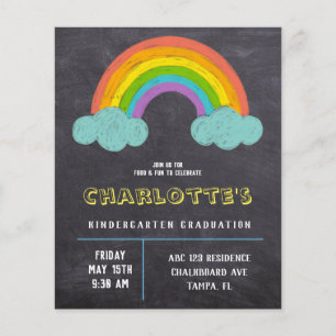 Chalkboard Rainbow Kids Budget Graduation Invite