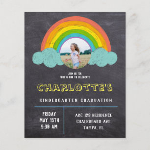 Chalkboard Rainbow Kids Budget Graduation Invite