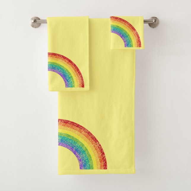 CHALKBOARD RAINBOW YELLOW BATHROOM TOWEL SET (Insitu)