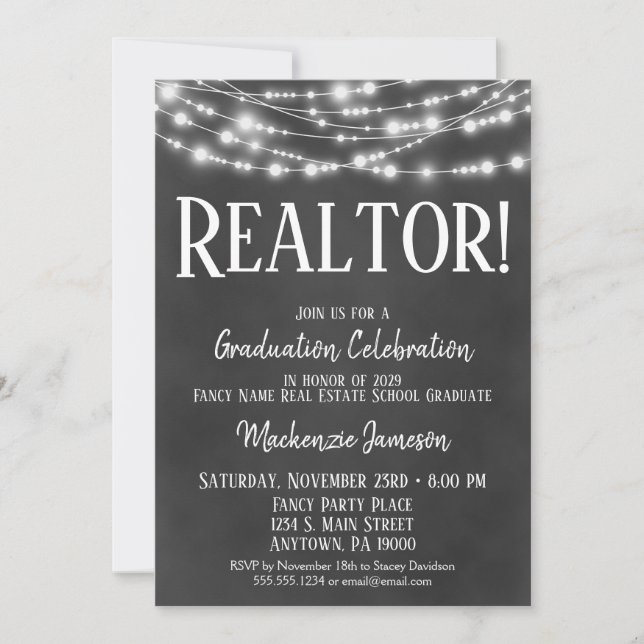 Chalkboard Realtor Graduation Party Invitation (Front)