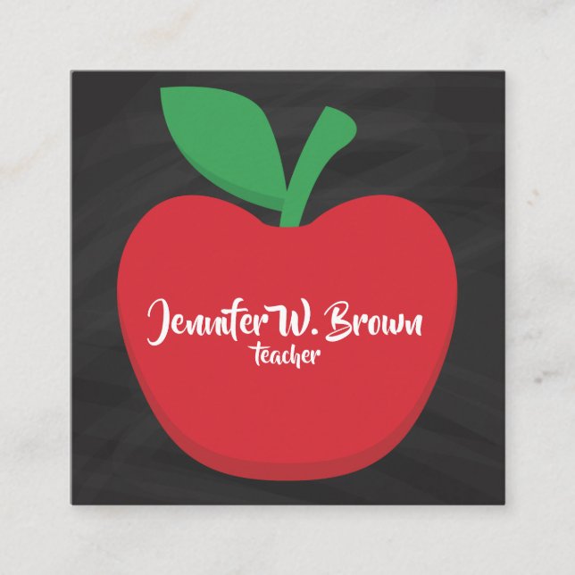 Chalkboard Red Apple Teacher school student book Square Business Card (Front)