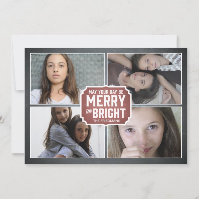 Chalkboard Red Framed Holiday Photo Card (Front)