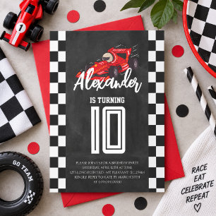 Chalkboard Red Race Car Birthday Party Invitation