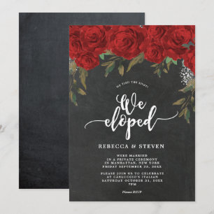 chalkboard red roses modern we eloped invitation