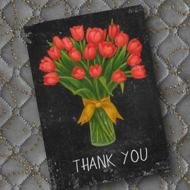 Chalkboard Red Tulips Thank You Card (Creator Uploaded)