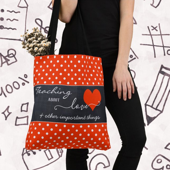 Chalkboard Red White Polka Dots Teacher Tote Bag (Creator Uploaded)