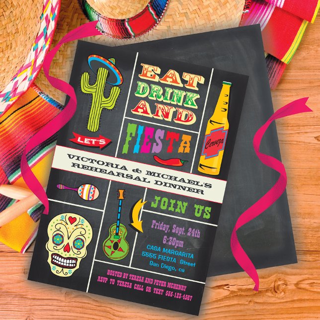 Chalkboard Rehearsal Dinner Mexican Fiesta Invitation (Creator Uploaded)
